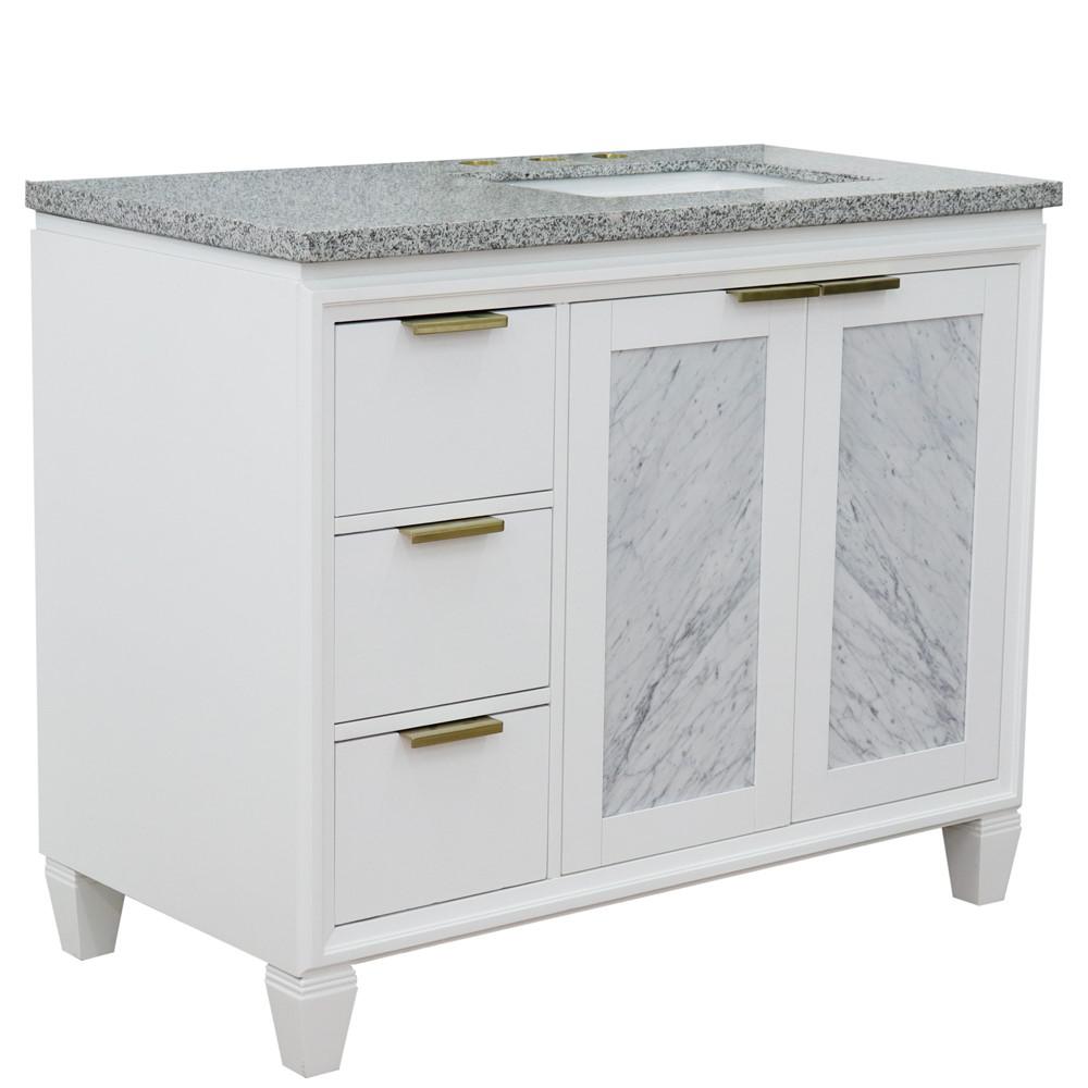 Single vanity in White with Gray granite and rectangle sink. Picture 15