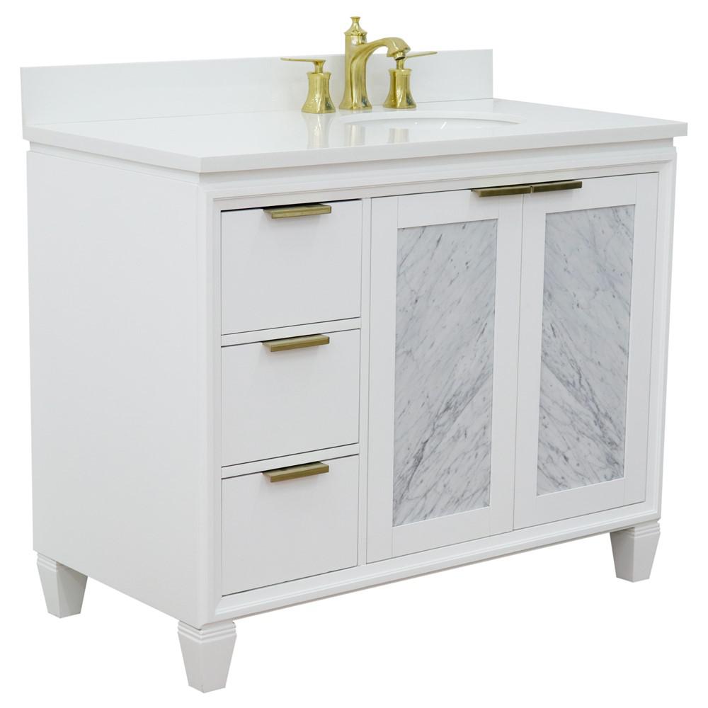 Single vanity in White with White quartz and oval sink. Picture 6