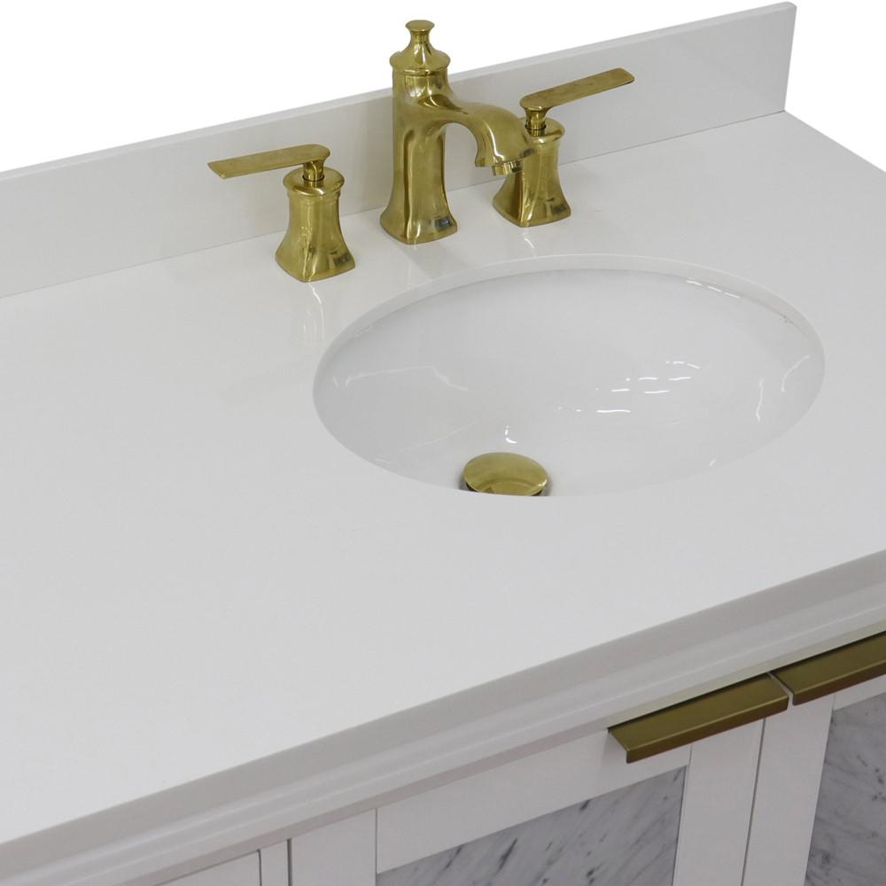 Single vanity in White with White quartz and oval sink. Picture 9