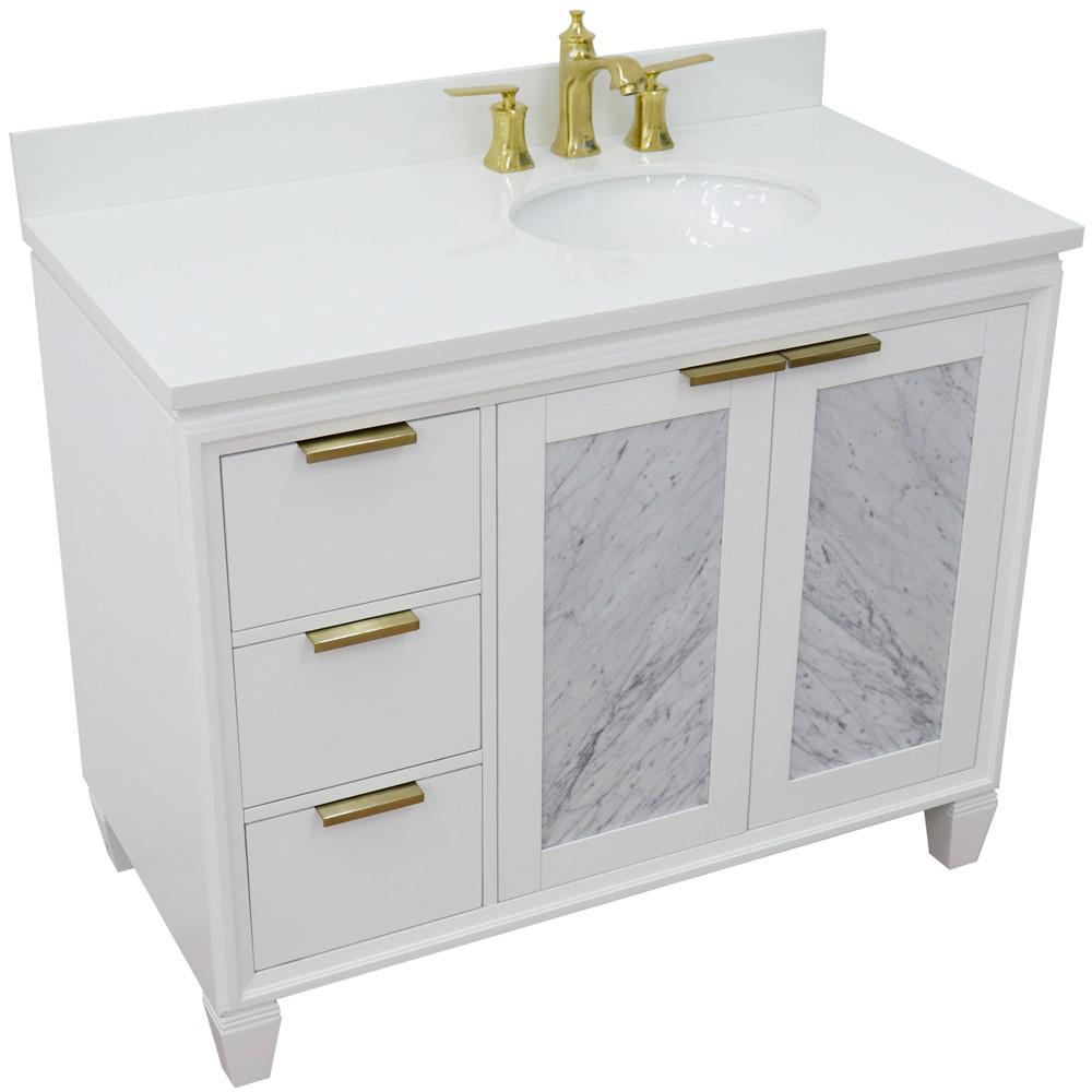 Single vanity in White with White quartz and oval sink. Picture 12