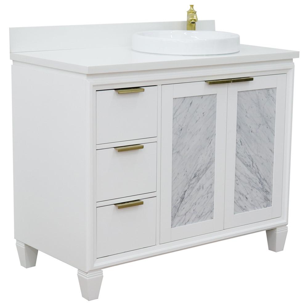 Single vanity in White with White quartz and round sink. Picture 6