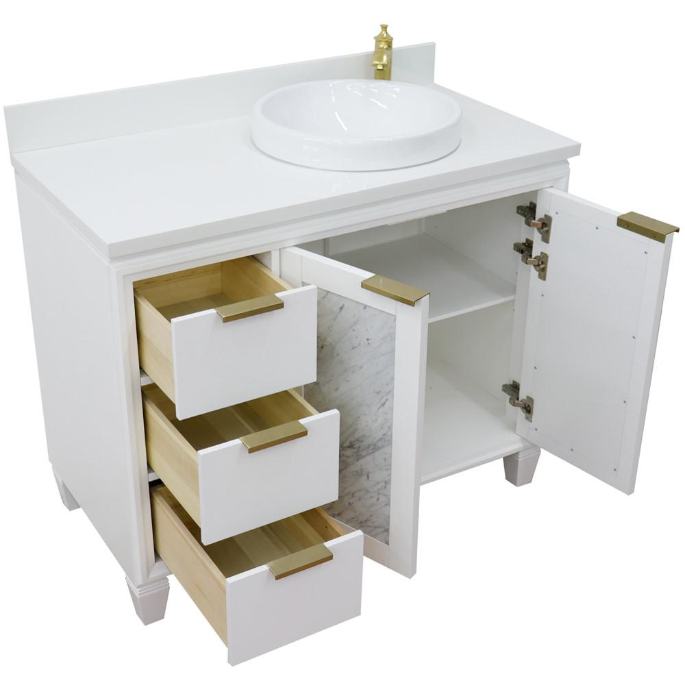 Single vanity in White with White quartz and round sink. Picture 13