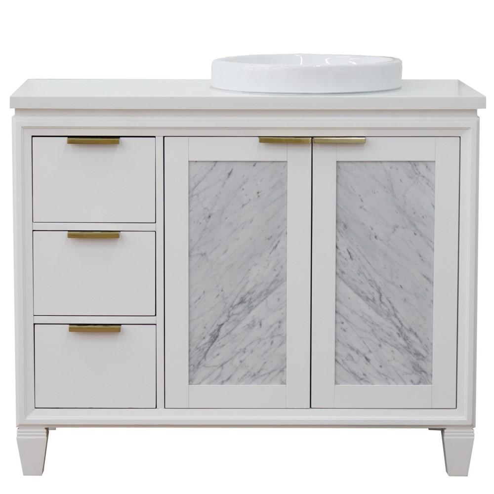 Single vanity in White with White quartz and round sink. Picture 14