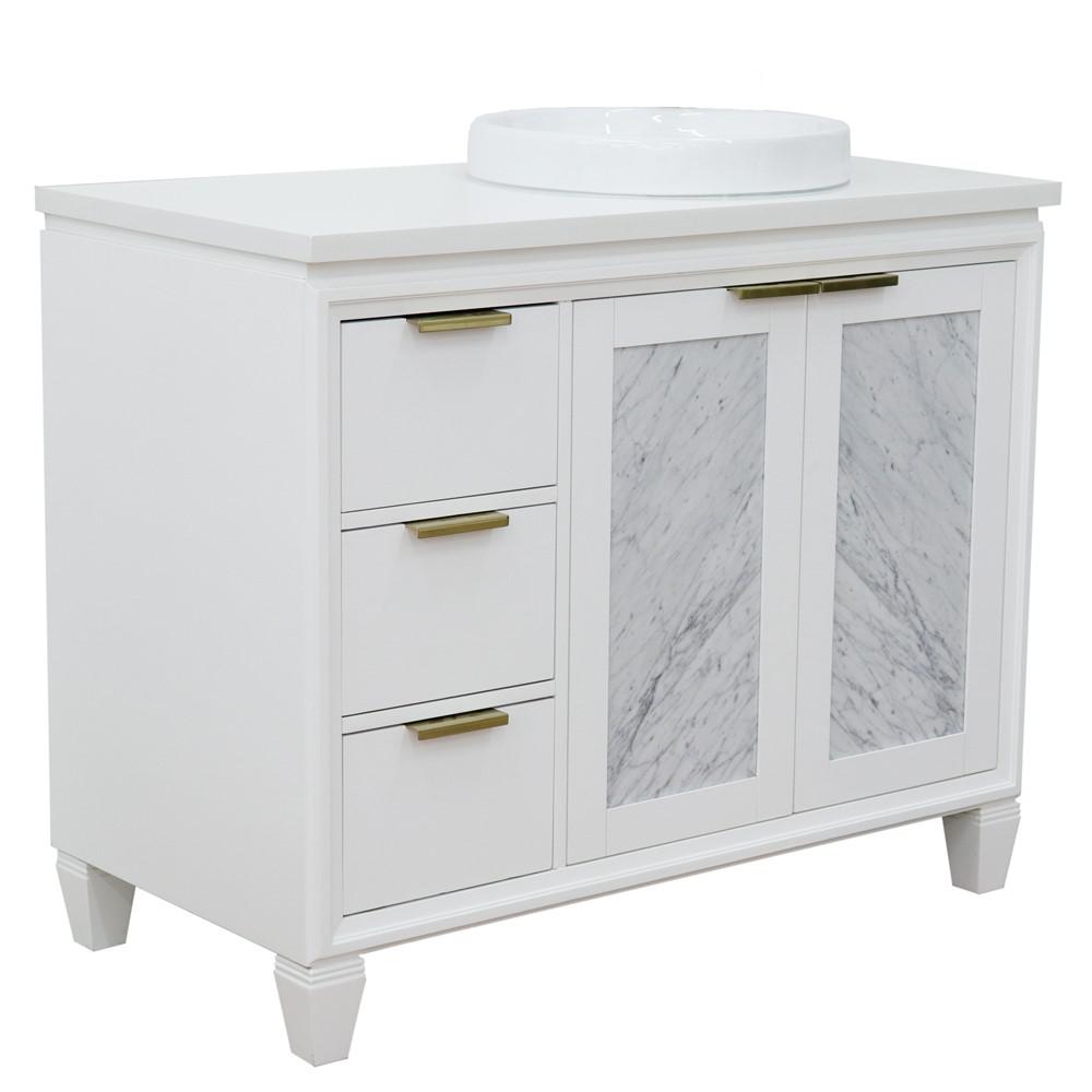 Single vanity in White with White quartz and round sink. Picture 15