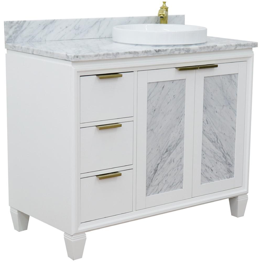 Single vanity in White with White Carrara and round sink. Picture 6