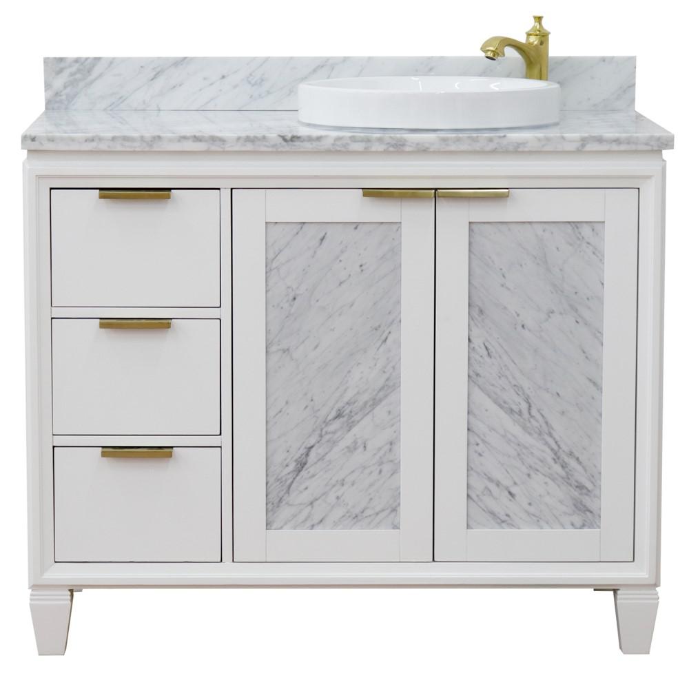 Single vanity in White with White Carrara and round sink. Picture 8