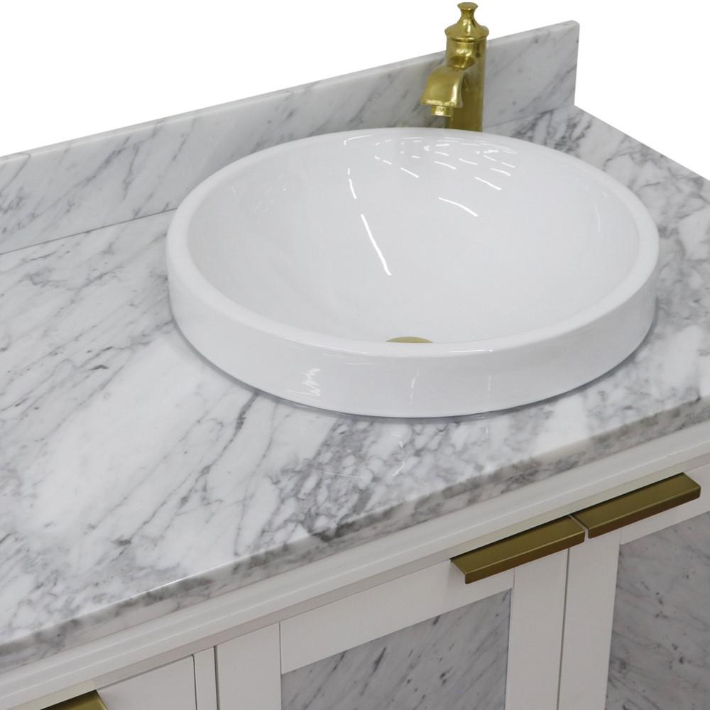 Single vanity in White with White Carrara and round sink. Picture 9