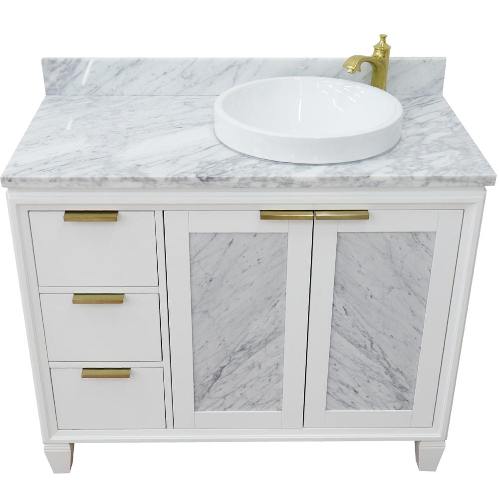 Single vanity in White with White Carrara and round sink. Picture 11