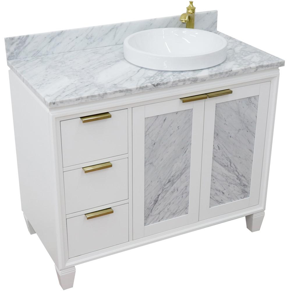 Single vanity in White with White Carrara and round sink. Picture 12