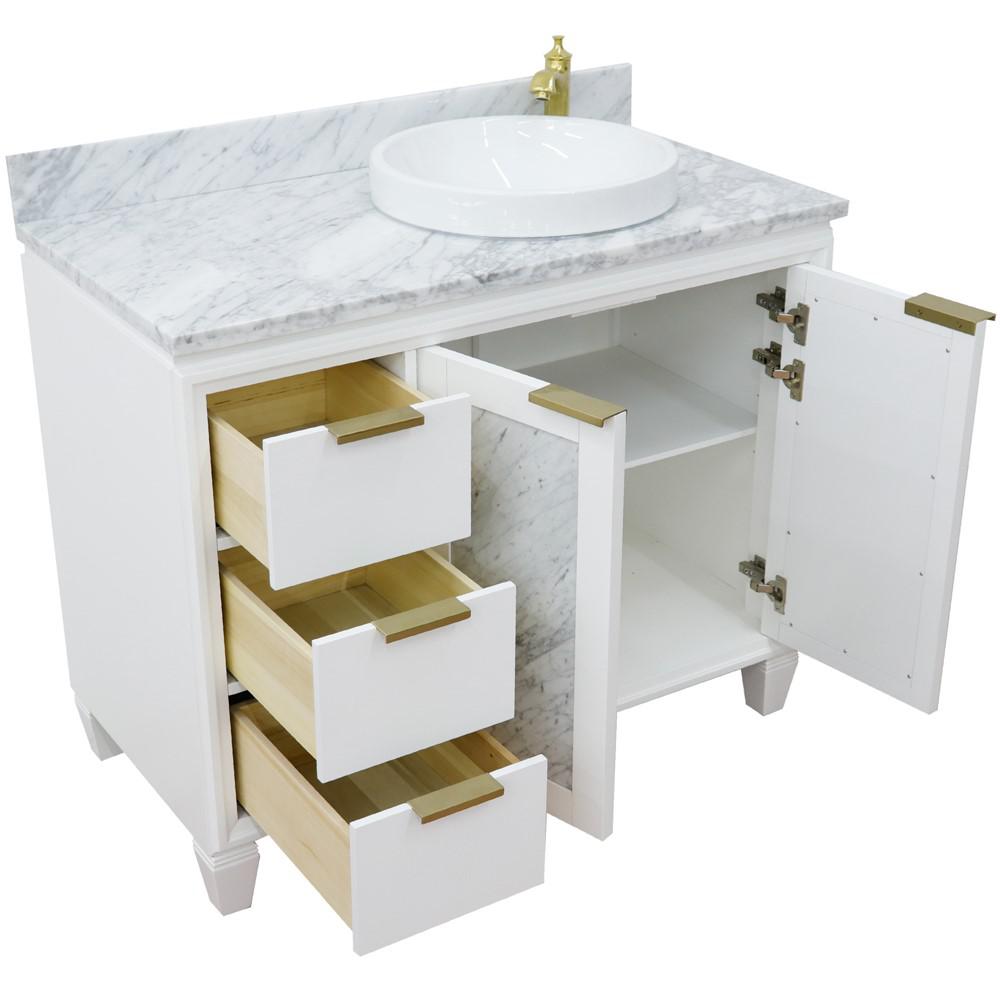 Single vanity in White with White Carrara and round sink. Picture 13