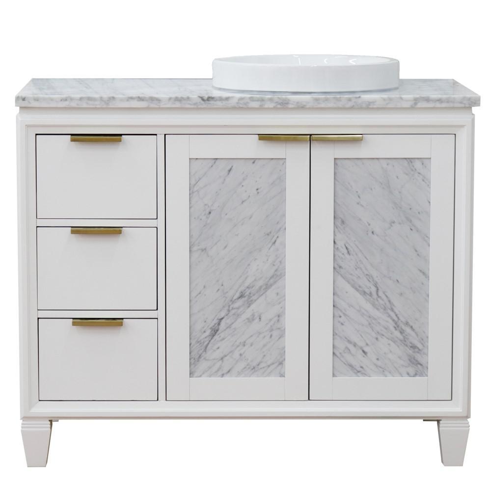 Single vanity in White with White Carrara and round sink. Picture 14