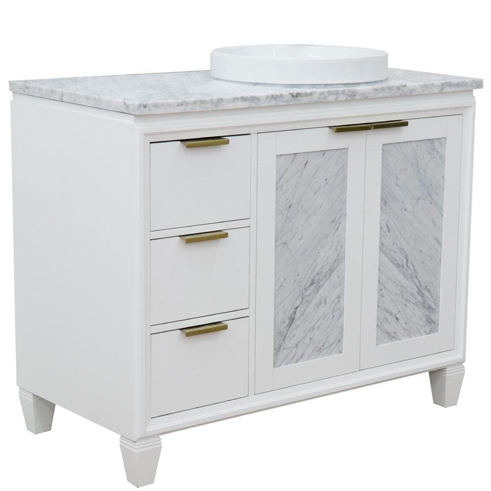 Single vanity in White with White Carrara and round sink. Picture 15