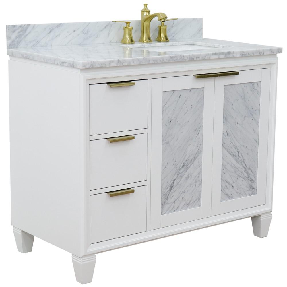 Single vanity in White with White Carrara and rectangle sink. Picture 6