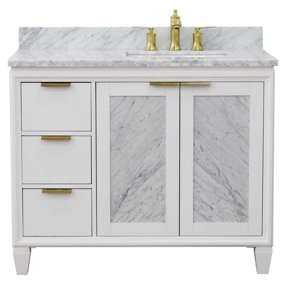 Single vanity in White with White Carrara and rectangle sink. Picture 8
