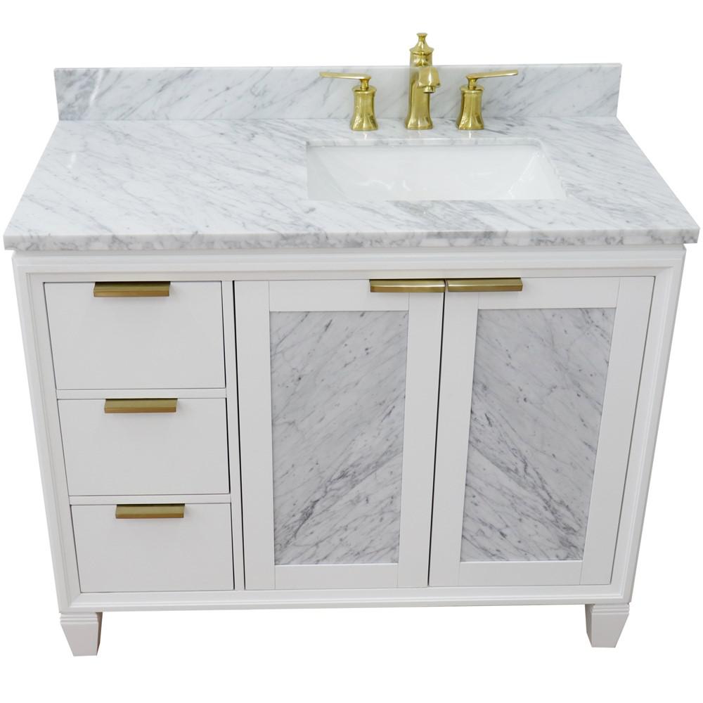 Single vanity in White with White Carrara and rectangle sink. Picture 11