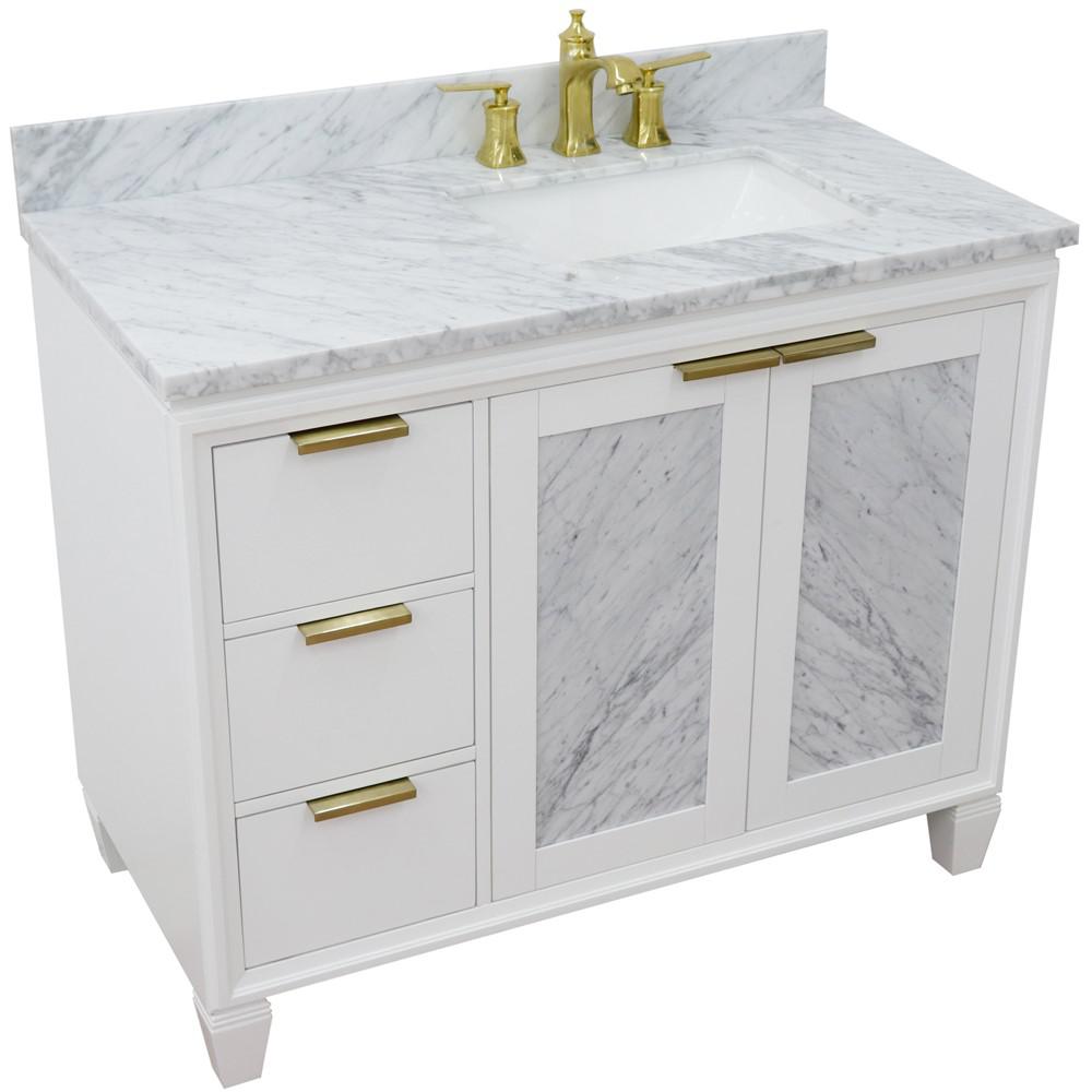 Single vanity in White with White Carrara and rectangle sink. Picture 12