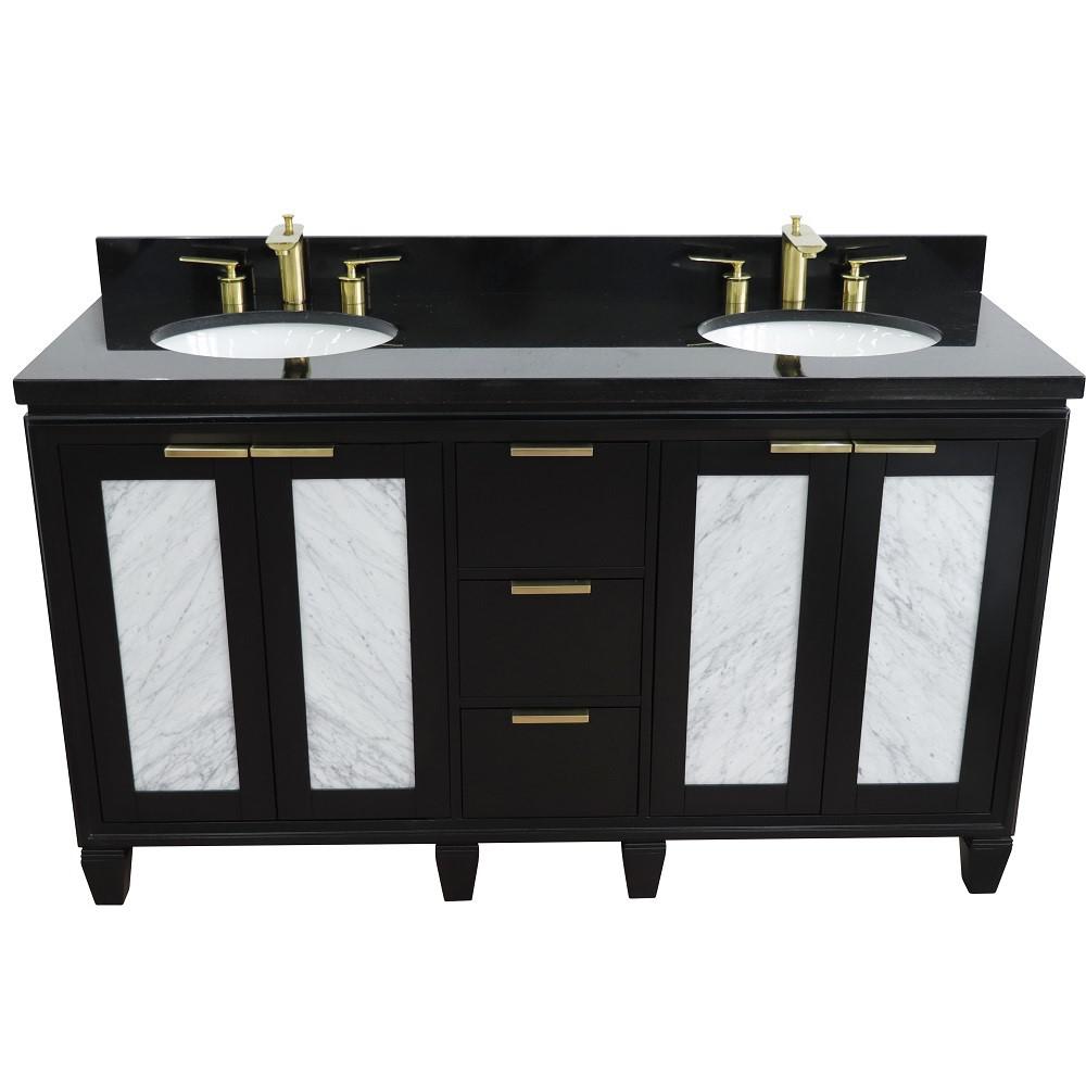 61 Double sink vanity in Black finish with Black galaxy granite and oval sink. Picture 8