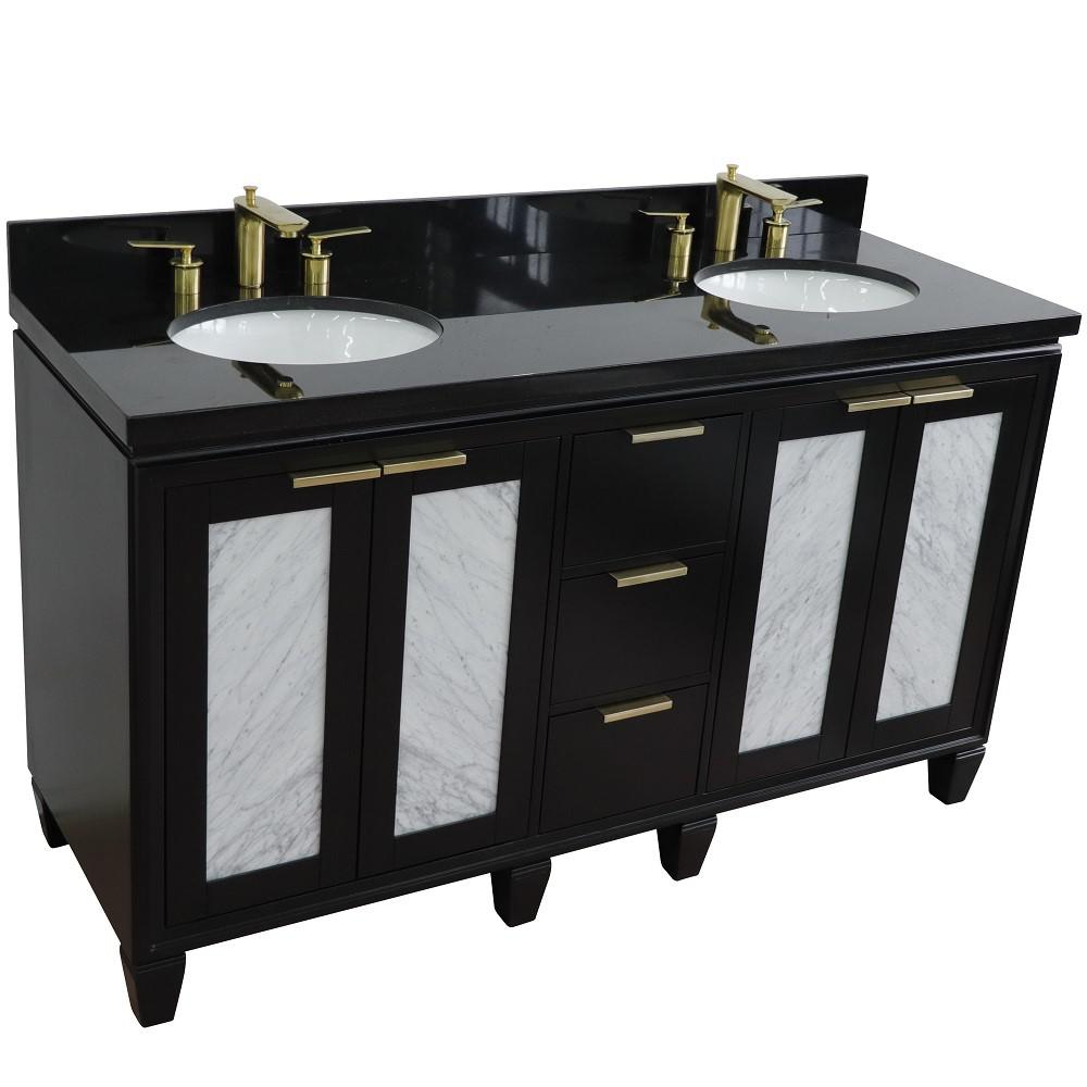 61 Double sink vanity in Black finish with Black galaxy granite and oval sink. Picture 9