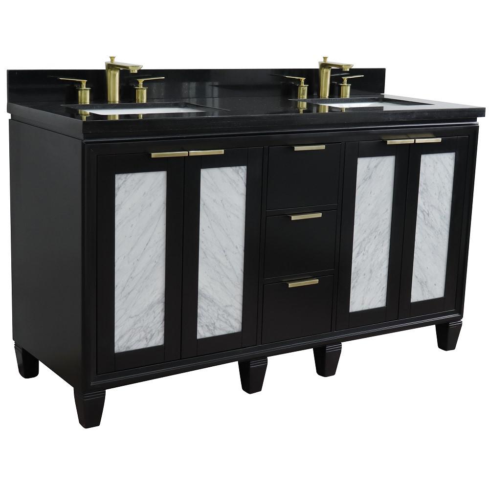 Double sink vanity in Black with Black galaxy granite and rectangle sink. Picture 4