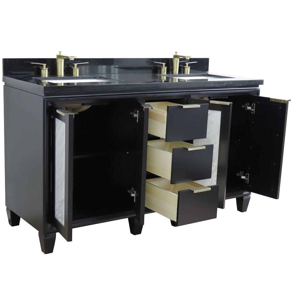Double sink vanity in Black with Black galaxy granite and rectangle sink. Picture 5