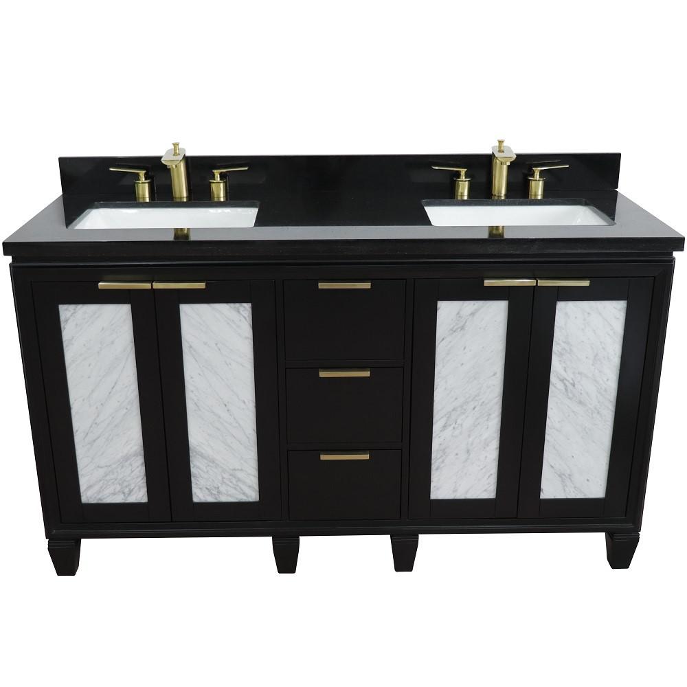 Double sink vanity in Black with Black galaxy granite and rectangle sink. Picture 8