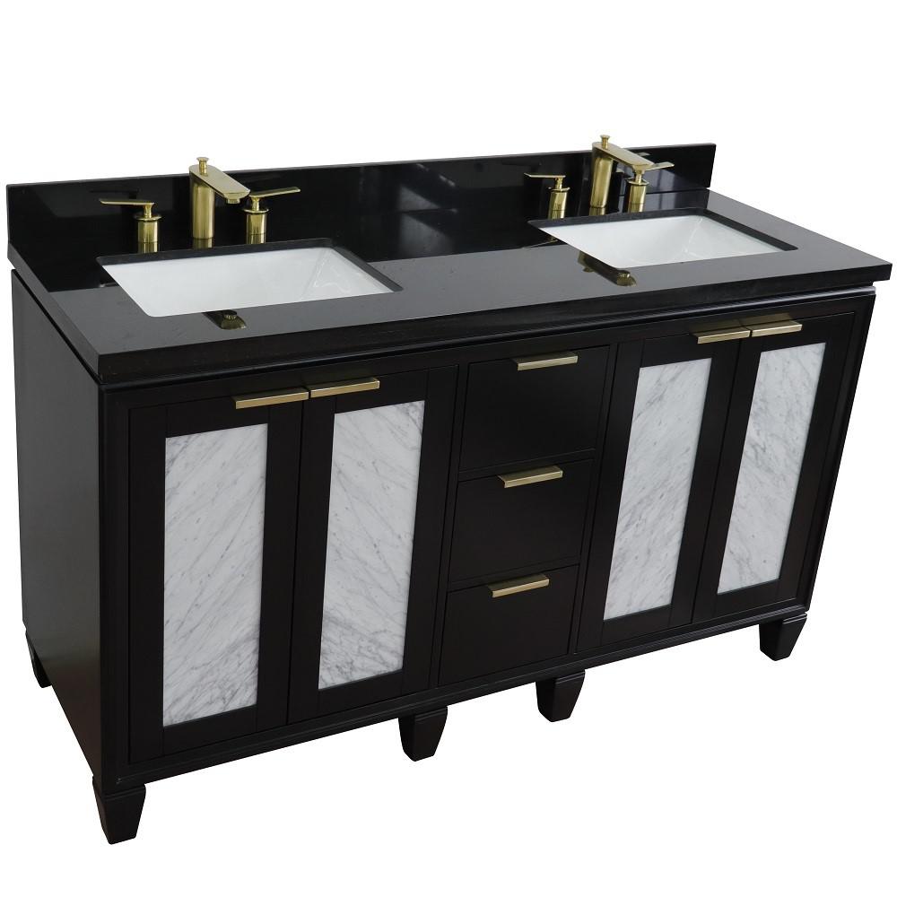 Double sink vanity in Black with Black galaxy granite and rectangle sink. Picture 9