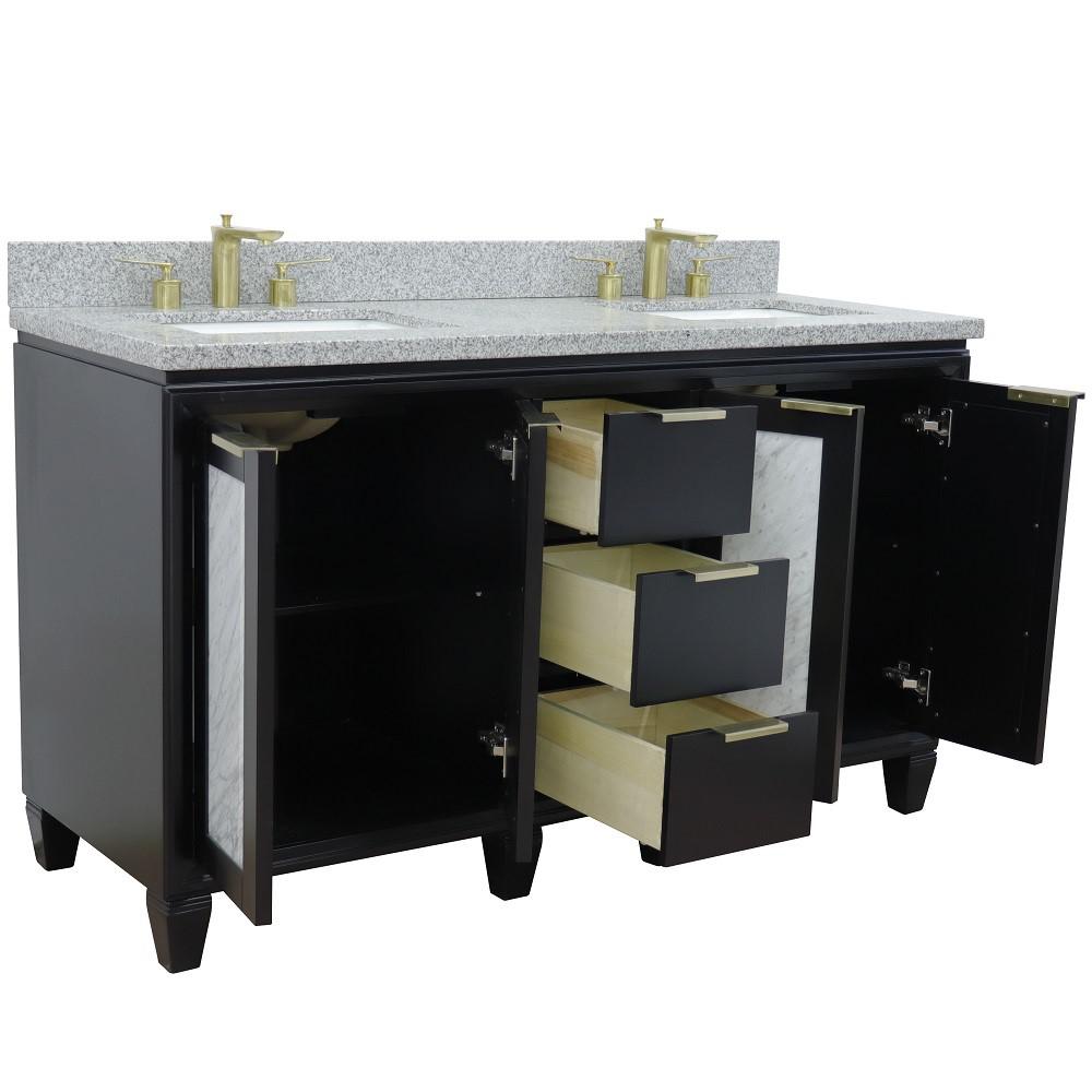 61 Double sink vanity in Black finish with Gray granite and rectangle sink. Picture 6