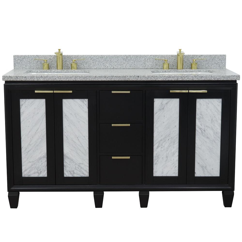 61 Double sink vanity in Black finish with Gray granite and rectangle sink. Picture 7