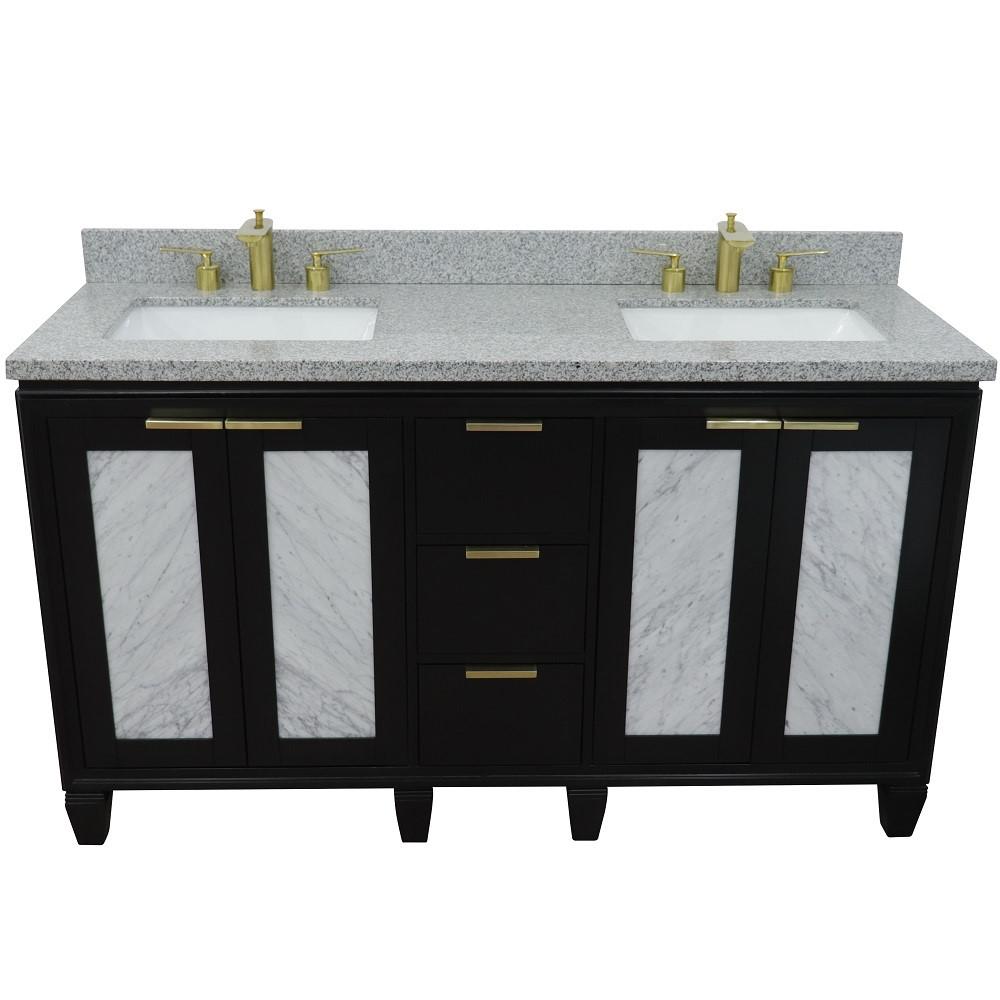 61 Double sink vanity in Black finish with Gray granite and rectangle sink. Picture 10