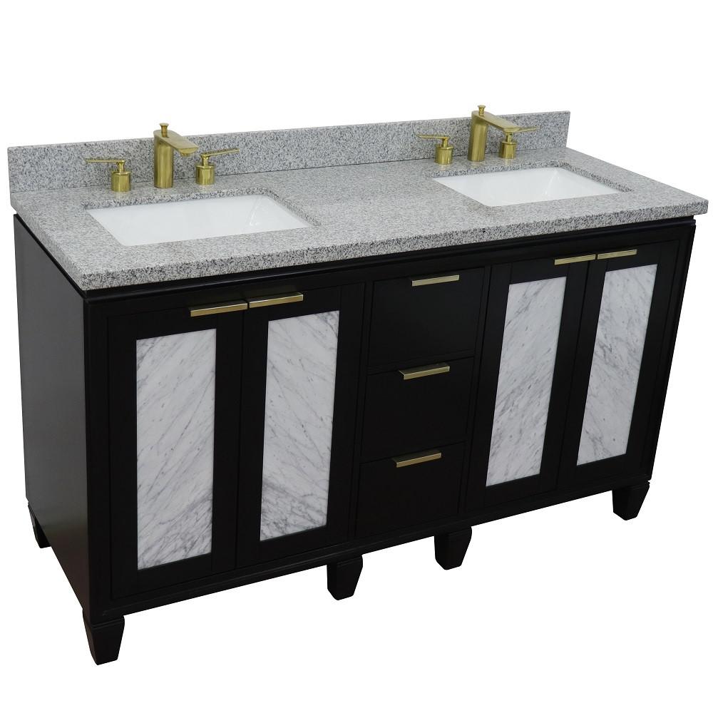 61 Double sink vanity in Black finish with Gray granite and rectangle sink. Picture 11