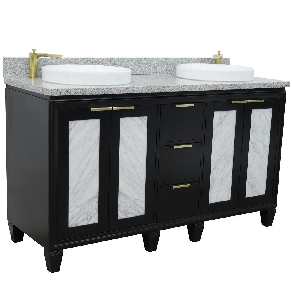61 Double sink vanity in Black finish with Gray granite and rectangle sink. Picture 18