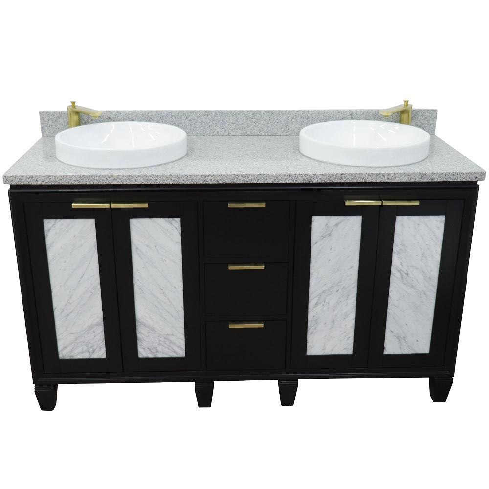61 Double sink vanity in Black finish with Gray granite and rectangle sink. Picture 23