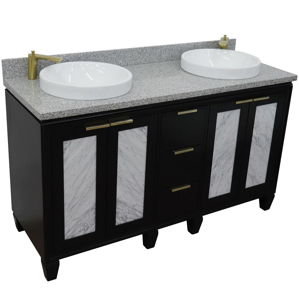 61 Double sink vanity in Black finish with Gray granite and rectangle sink. Picture 24