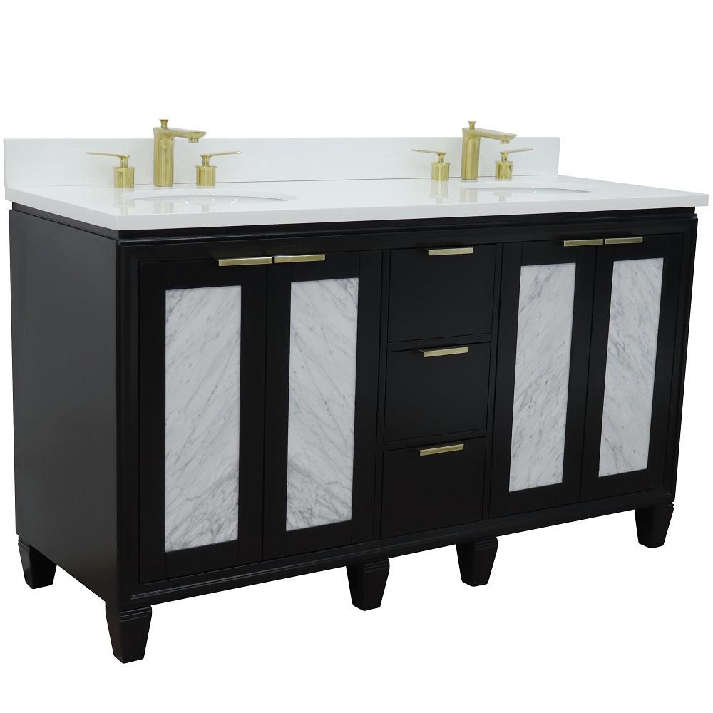 61 Double sink vanity in Black finish with White quartz and oval sink. Picture 5