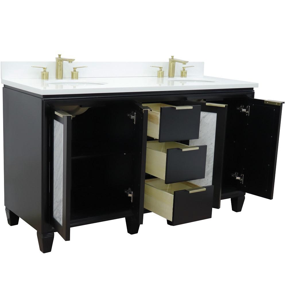 61 Double sink vanity in Black finish with White quartz and oval sink. Picture 6