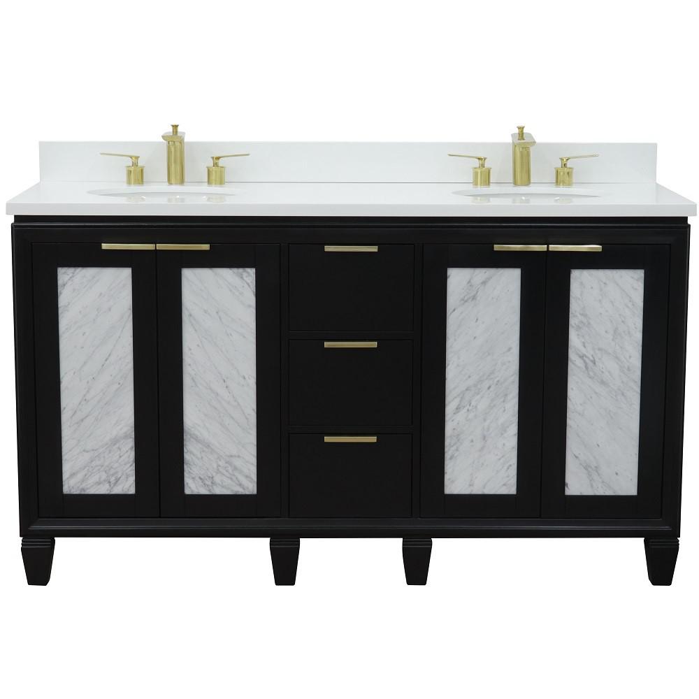 61 Double sink vanity in Black finish with White quartz and oval sink. Picture 7