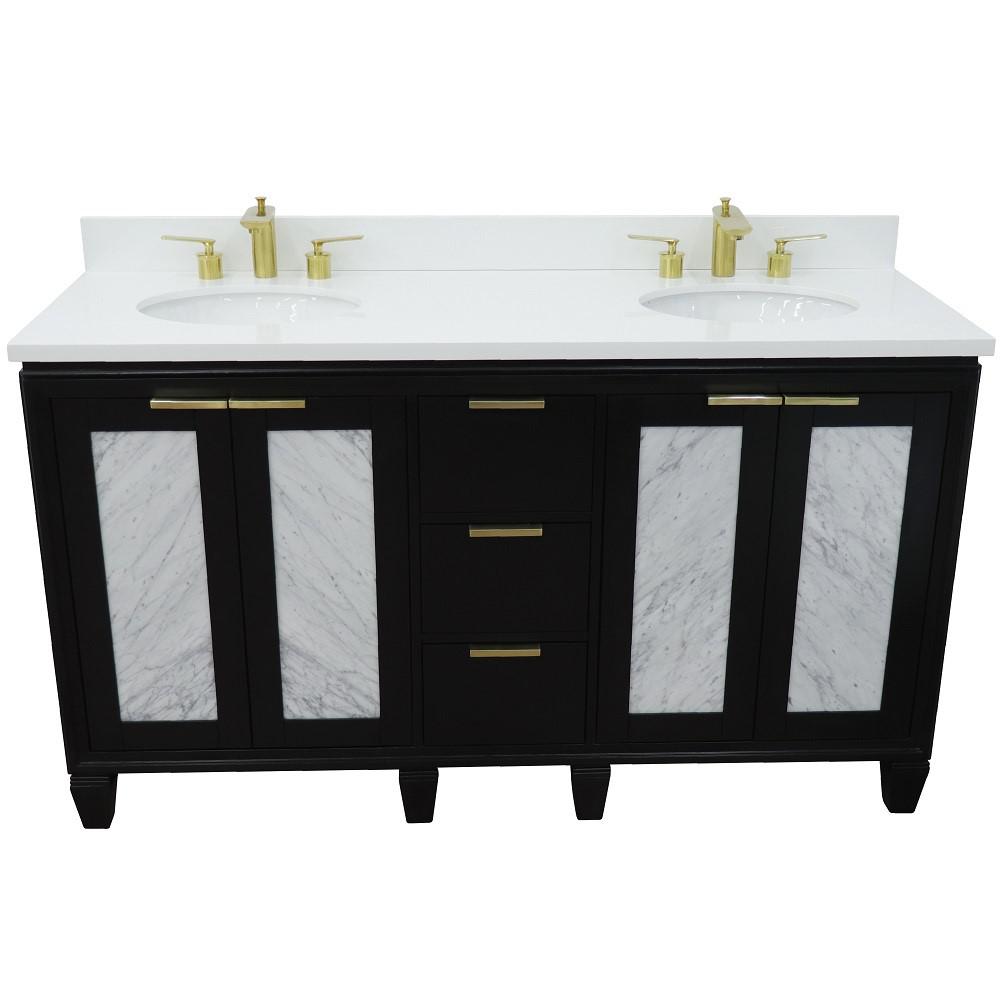 61 Double sink vanity in Black finish with White quartz and oval sink. Picture 10