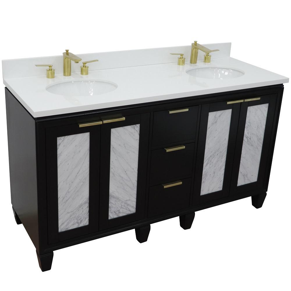61 Double sink vanity in Black finish with White quartz and oval sink. Picture 11