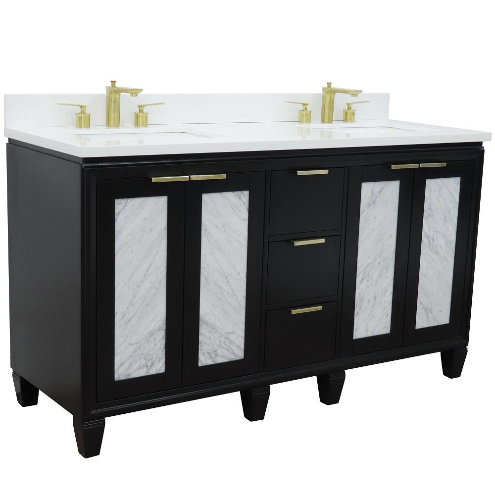 61 Double sink vanity in Black finish with White quartz and rectangle sink. Picture 5