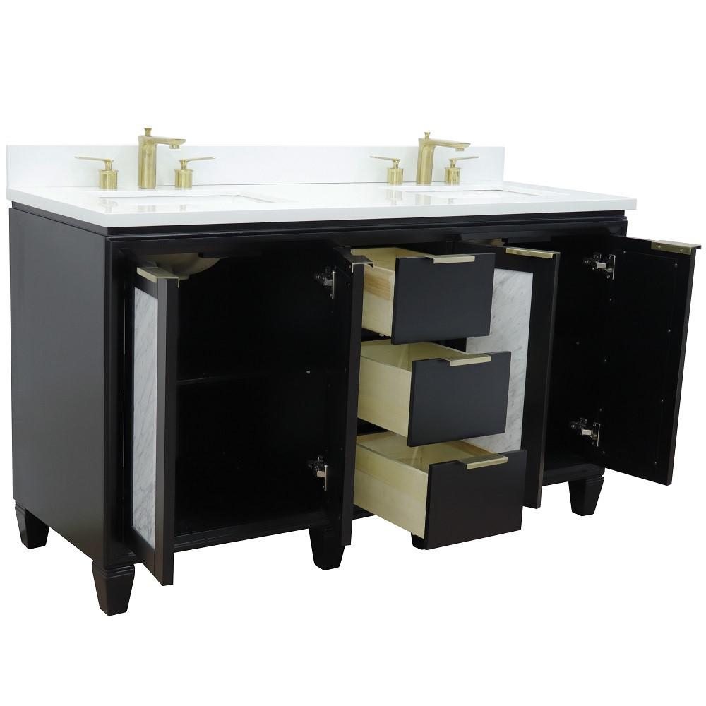 61 Double sink vanity in Black finish with White quartz and rectangle sink. Picture 6