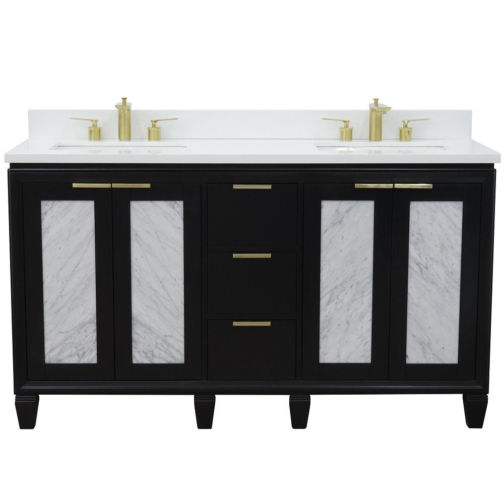 61 Double sink vanity in Black finish with White quartz and rectangle sink. Picture 7