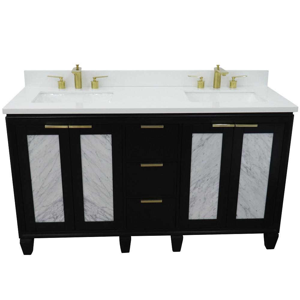 61 Double sink vanity in Black finish with White quartz and rectangle sink. Picture 10
