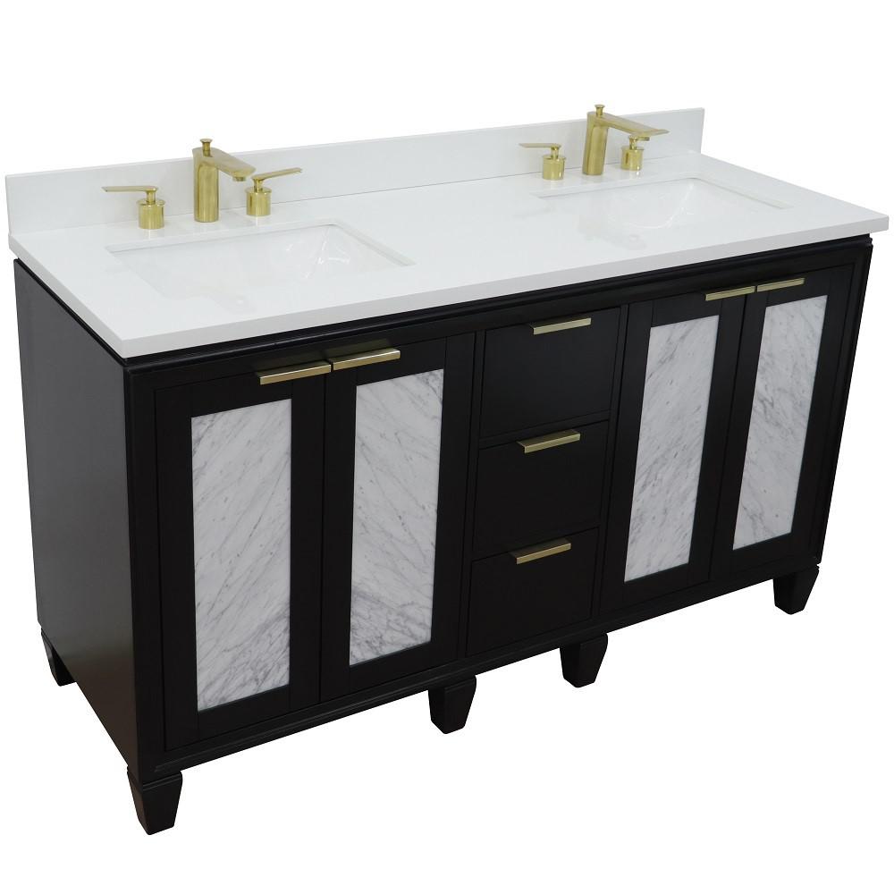 61 Double sink vanity in Black finish with White quartz and rectangle sink. Picture 11