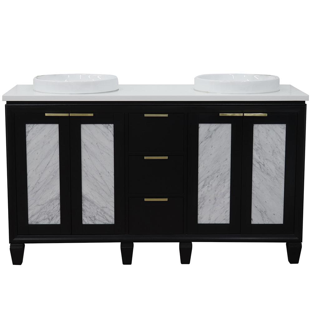 61 Double sink vanity in Black finish with White quartz and rectangle sink. Picture 26