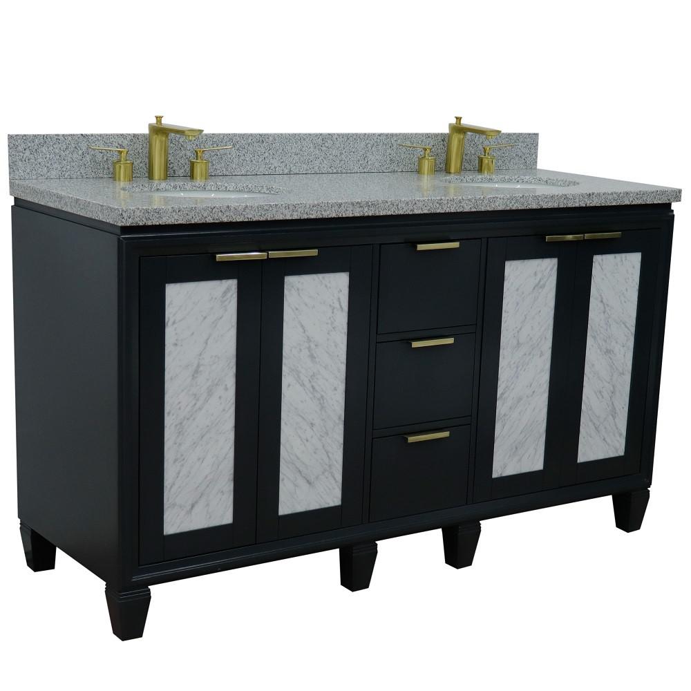 61 Double sink vanity in Dark Gray finish with Gray granite and oval sink. Picture 6