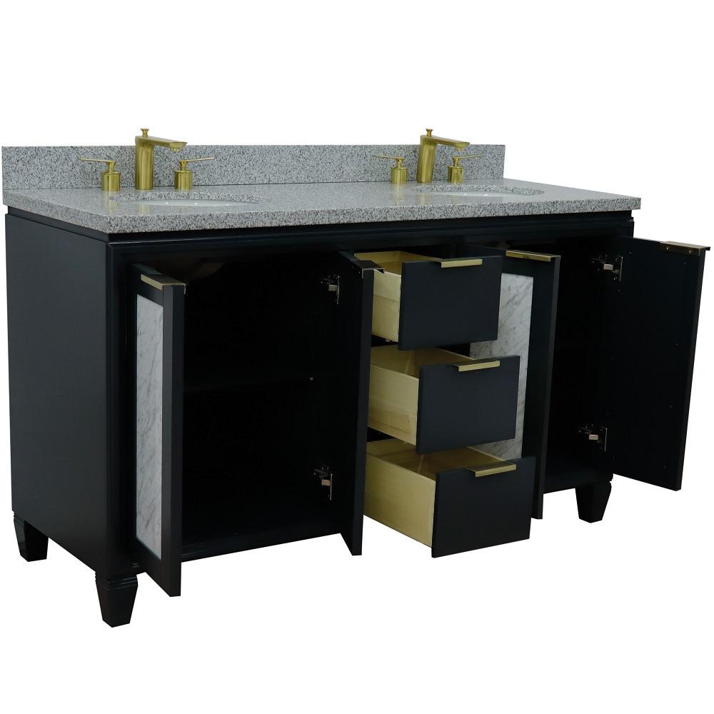 61 Double sink vanity in Dark Gray finish with Gray granite and oval sink. Picture 7