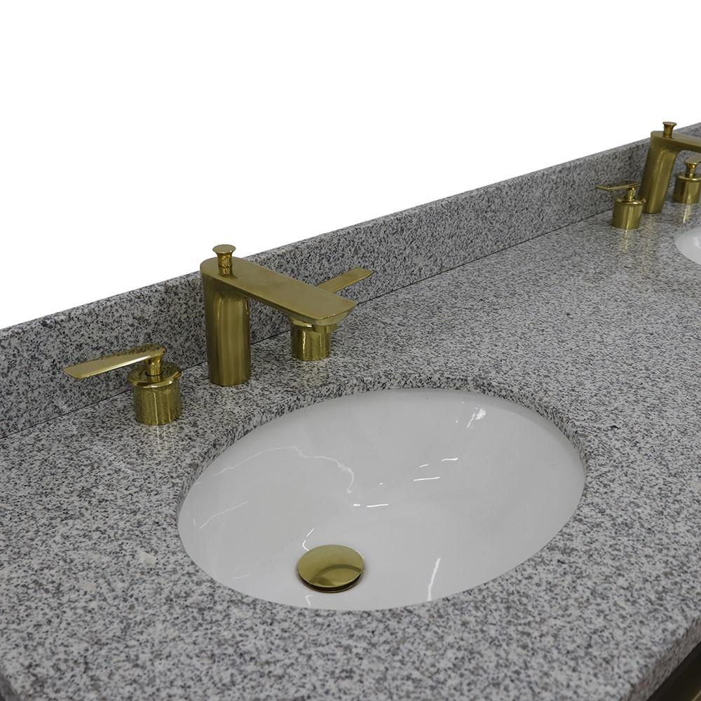 61 Double sink vanity in Dark Gray finish with Gray granite and oval sink. Picture 9