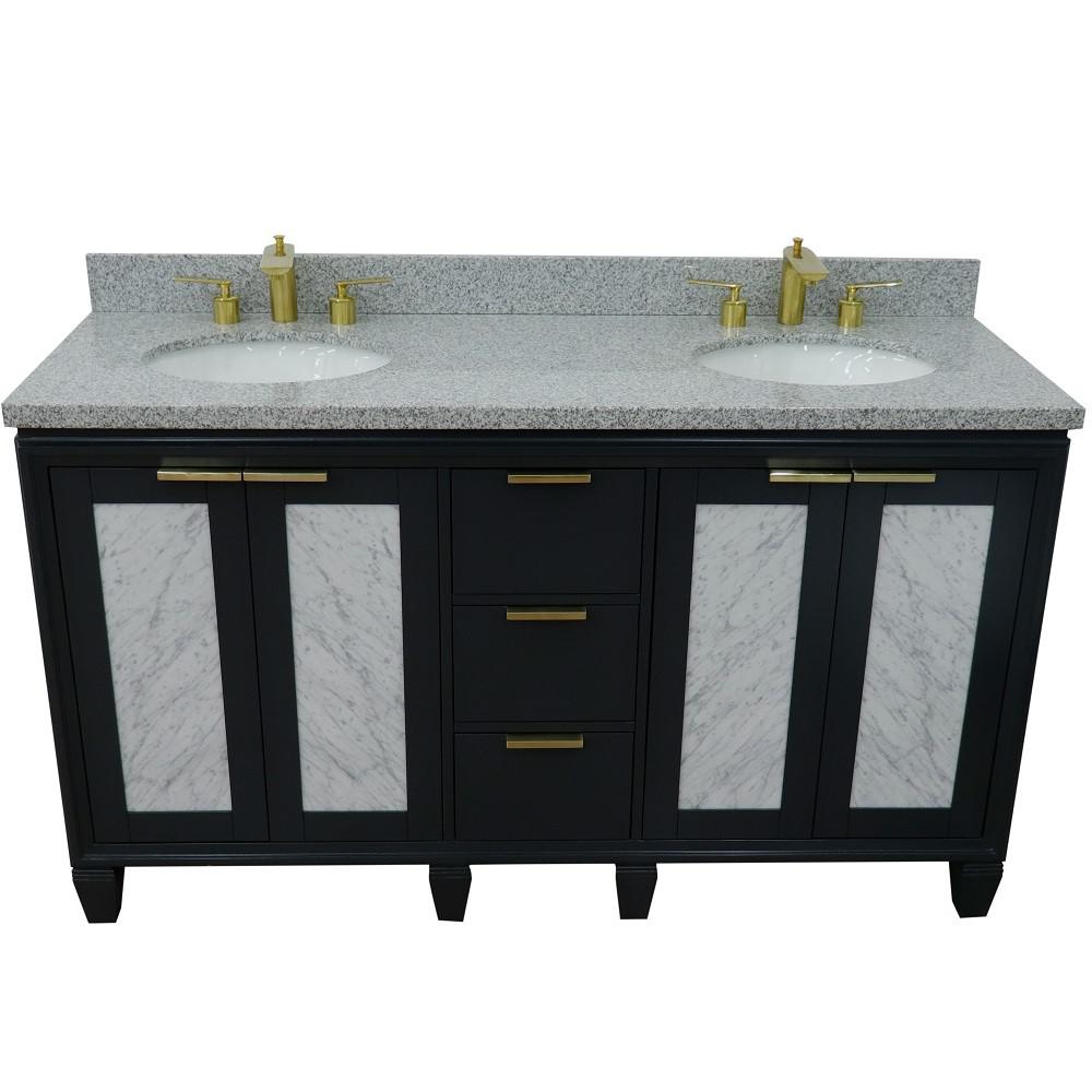 61 Double sink vanity in Dark Gray finish with Gray granite and oval sink. Picture 11