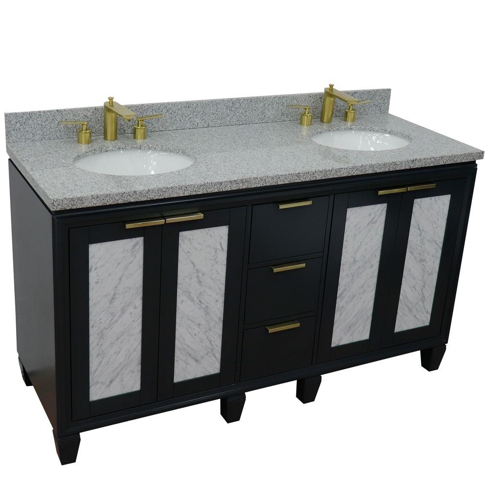 61 Double sink vanity in Dark Gray finish with Gray granite and oval sink. Picture 12