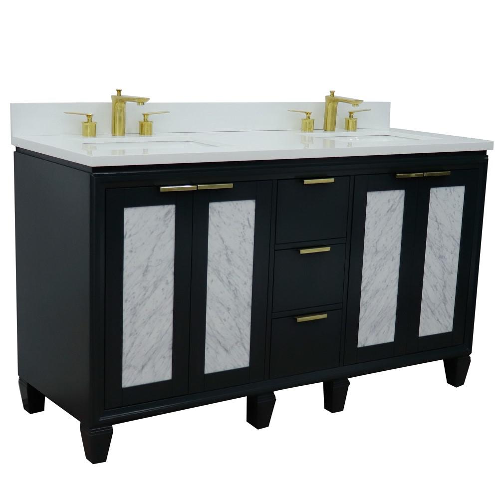 61 Double sink vanity in Dark Gray finish with White quartz and rectangle sink. Picture 6